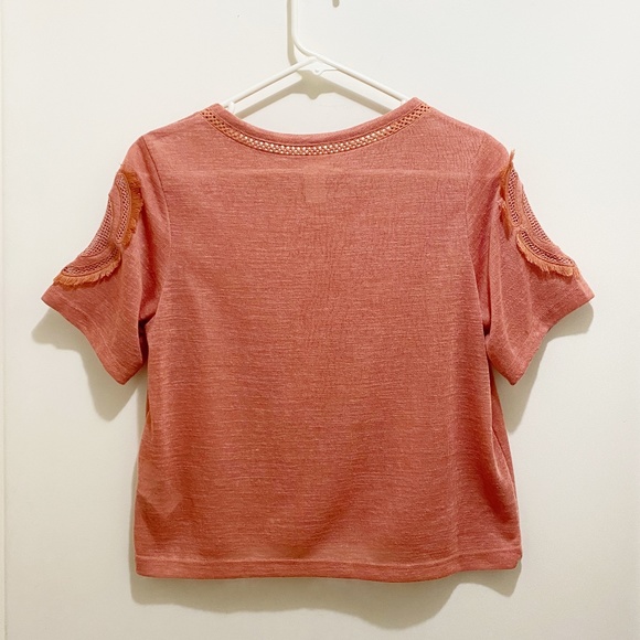 H&M Crew Neck Arm Embroidery Detail Coral XS - Picture 2 of 8